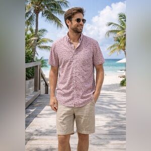 Barque NYC Short Sleeve Cotton Floral Button Down Shirt Medium